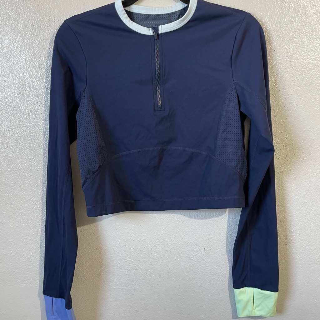 Sweaty Betty Power Half Zip Cropped Long Sleeve Navy Active Top Medium Sport Gym